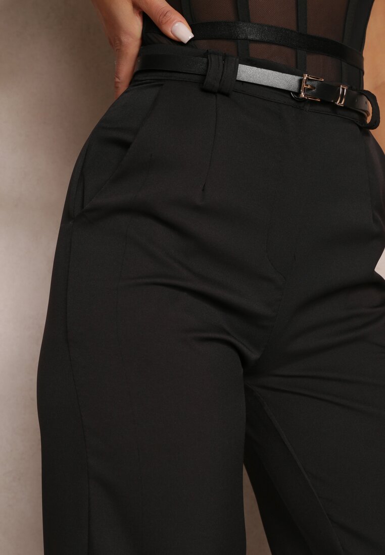 Czarne Szerokie Spodnie z Paskiem z Imitacji Skóry Vortexi