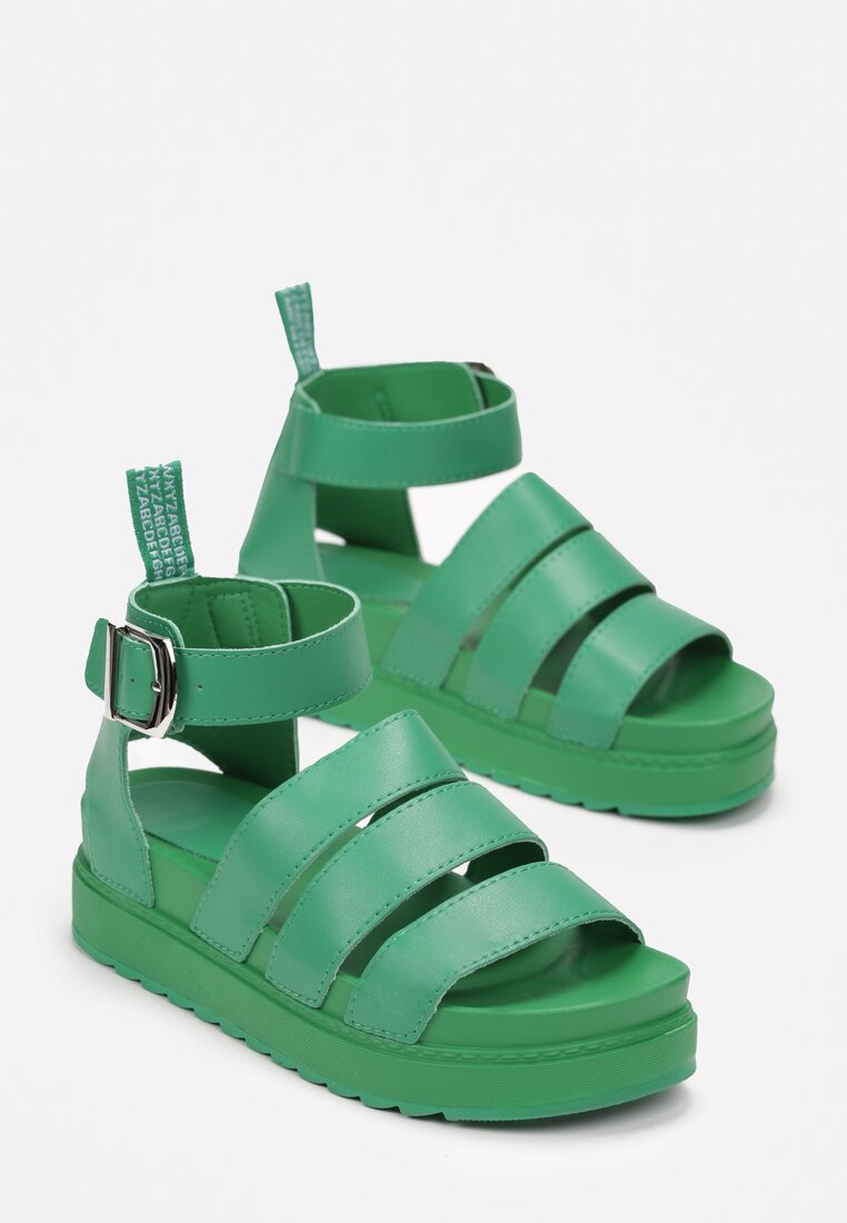 Zielone Sandały Rzymianki z Szeroką Sprzączką i Platformą Gisse