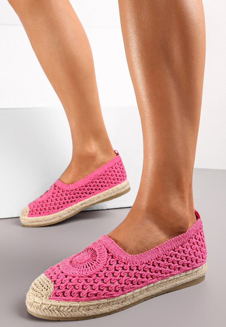 Fuksjowe Espadryle na Plecionej Podeszwie z Ażurową Cholewką przed Kostkę Olloh