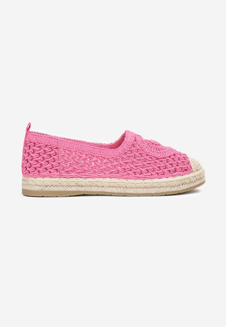 Fuksjowe Espadryle na Plecionej Podeszwie z Ażurową Cholewką przed Kostkę Olloh