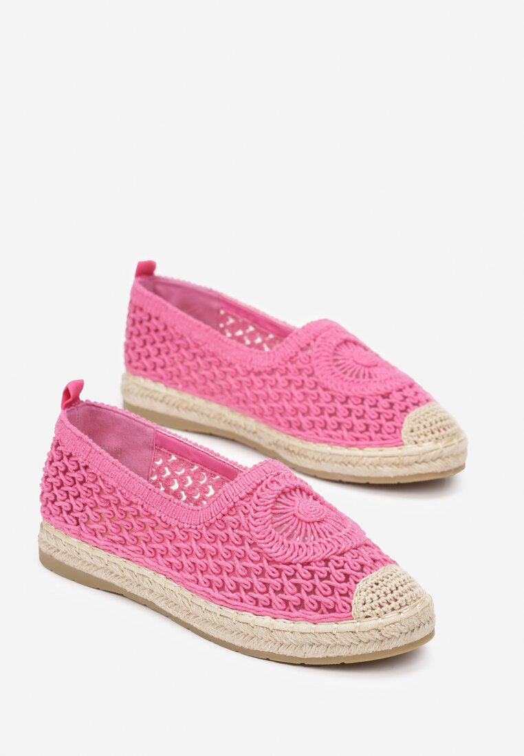 Fuksjowe Espadryle na Plecionej Podeszwie z Ażurową Cholewką przed Kostkę Olloh