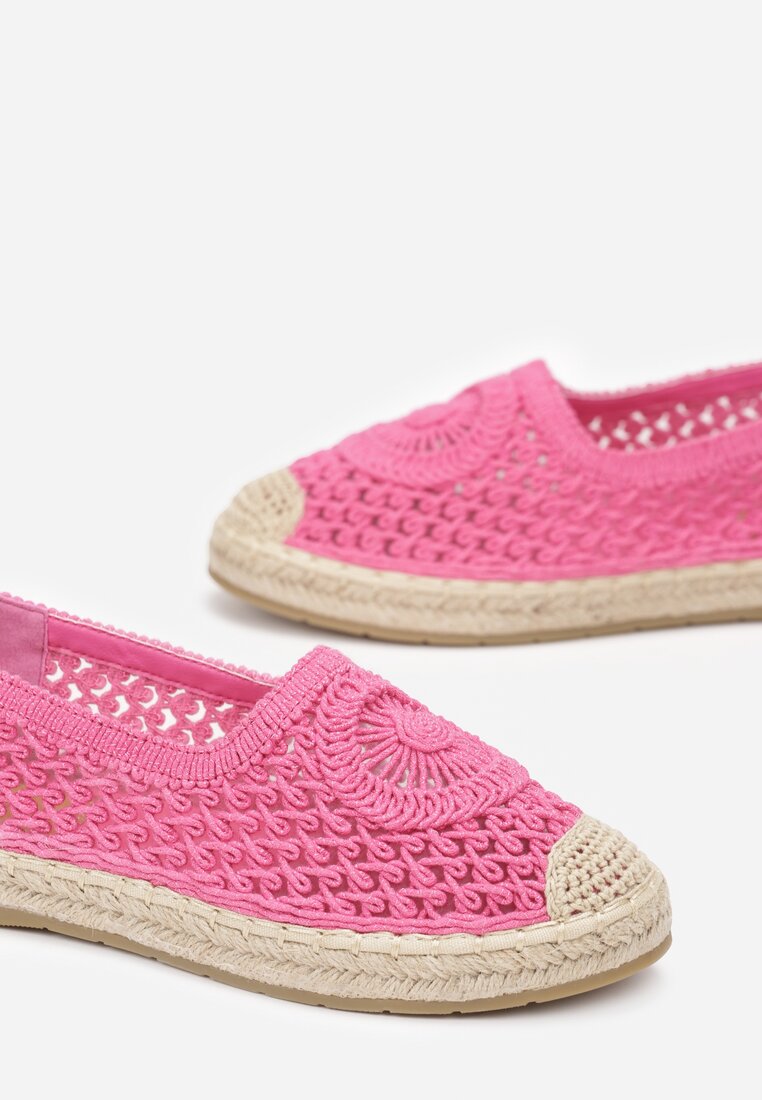 Fuksjowe Espadryle na Plecionej Podeszwie z Ażurową Cholewką przed Kostkę Olloh