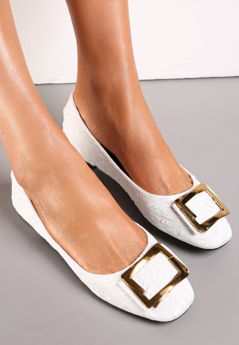 Białe Koronkowe Balerinki z Szeroką Klamrą i Lylnea