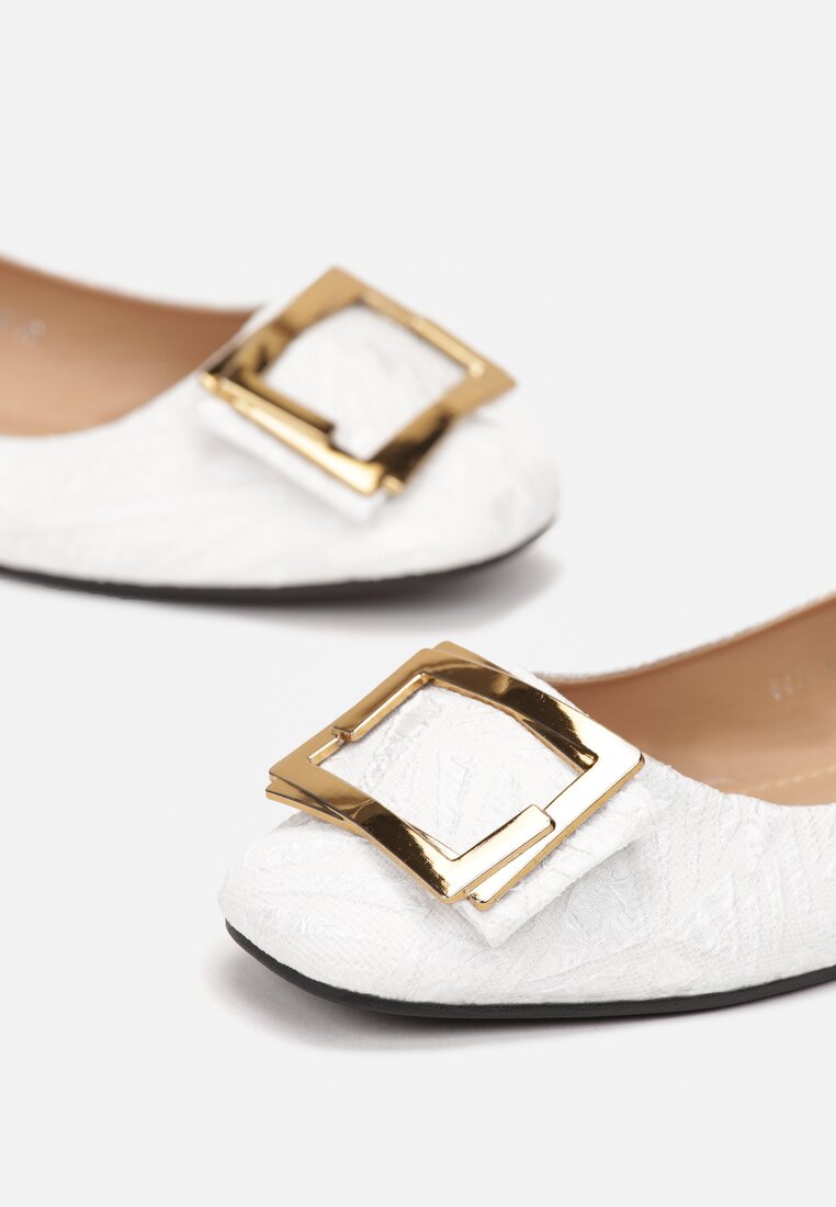 Białe Koronkowe Balerinki z Szeroką Klamrą i Lylnea