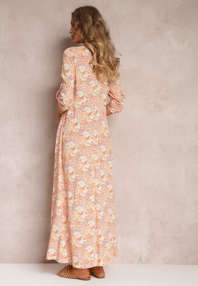 Pomarańczowo-Biała Sukienka Koszulowa Castorius