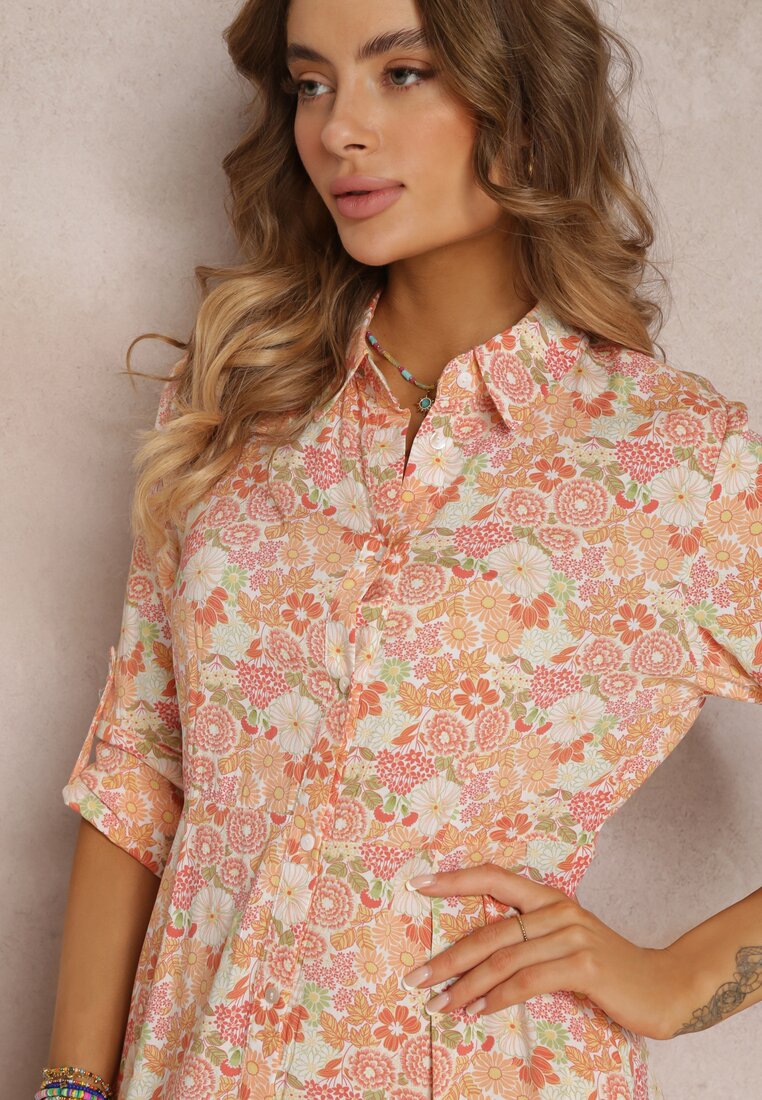 Pomarańczowo-Biała Sukienka Koszulowa Castorius