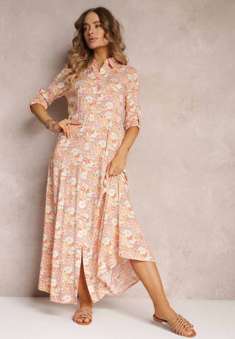 Pomarańczowo-Biała Sukienka Koszulowa Castorius