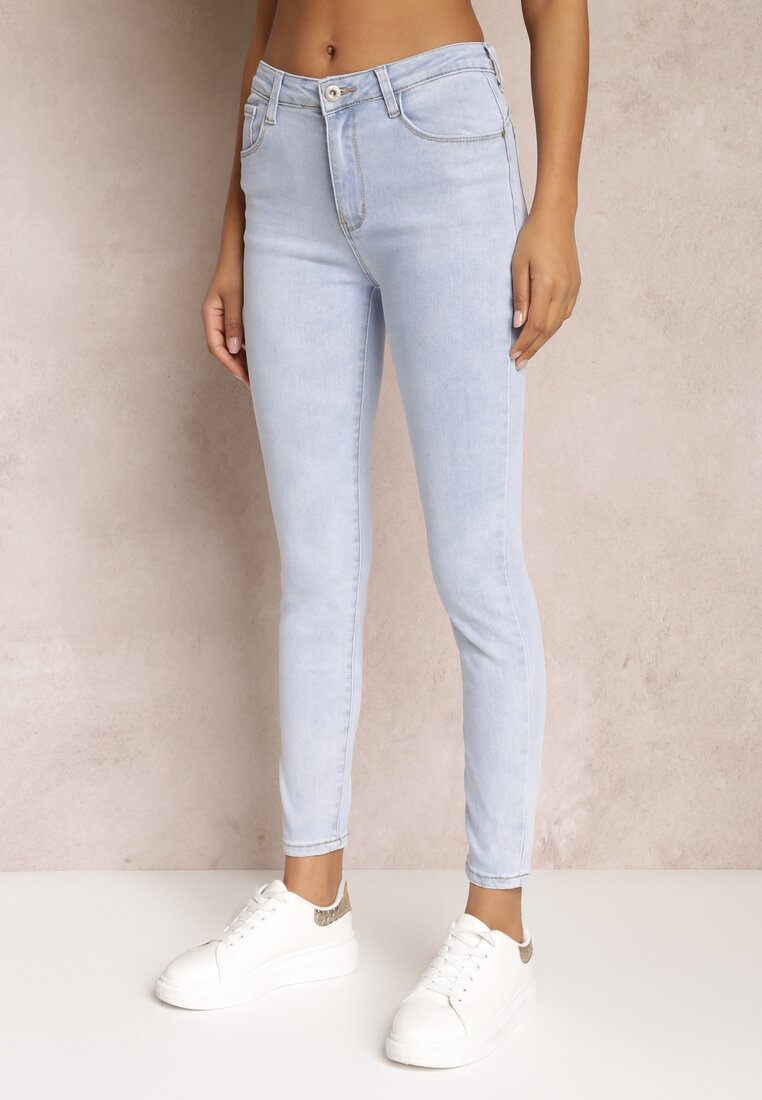 Jasnoniebieskie Gładkie Jeansy Skinny Push Up Dirnorri
