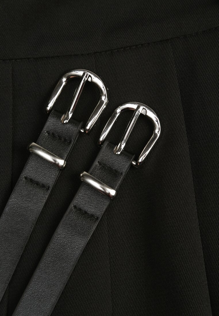 Fustă Neagră din Bumbac cu Bretele cu Cataramă Bayla