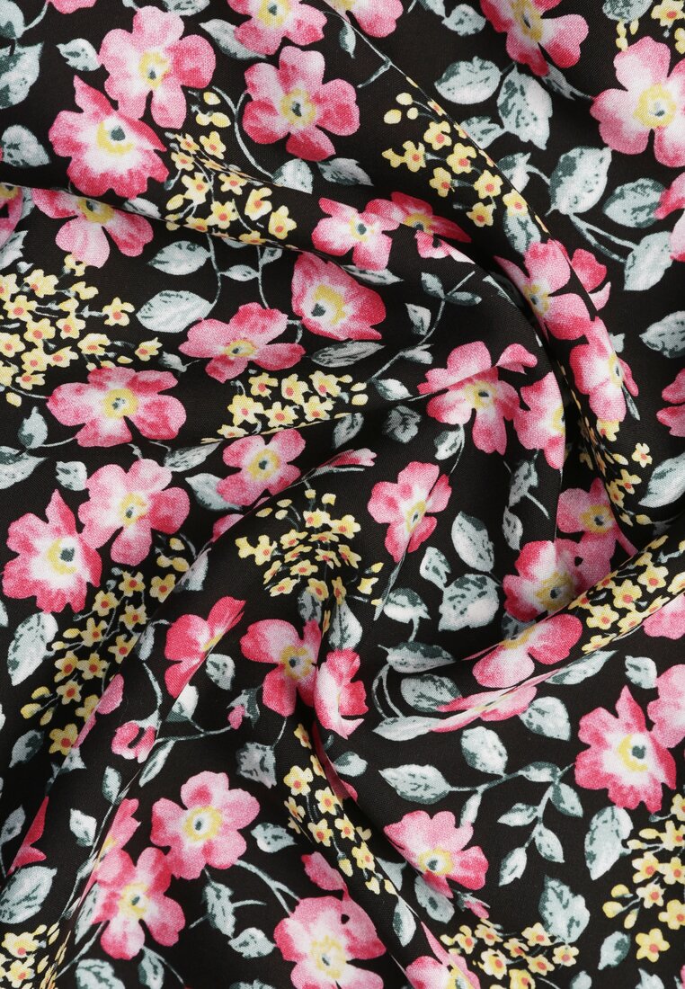 Rochie Neagră Cloșată cu Flori din Viscoză Selesima