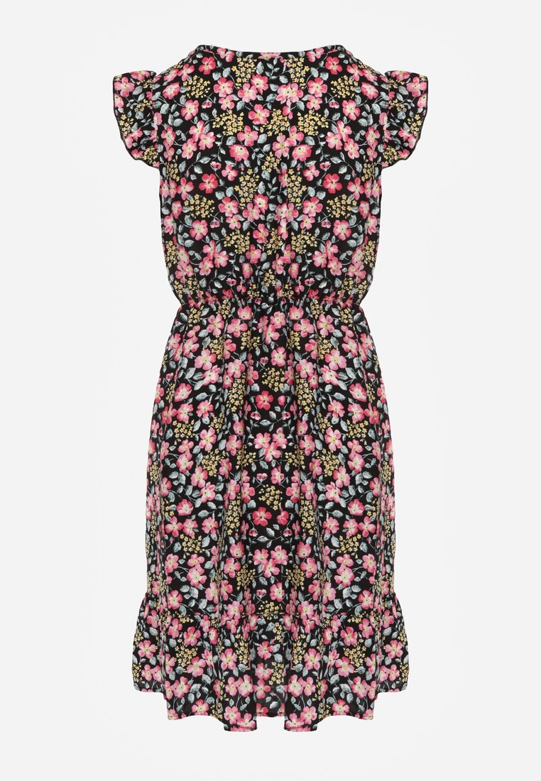 Rochie Neagră Cloșată cu Flori din Viscoză Selesima