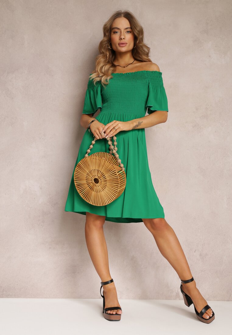 Zielona Sukienka Hiszpanka Mini z Wiskozy Folna