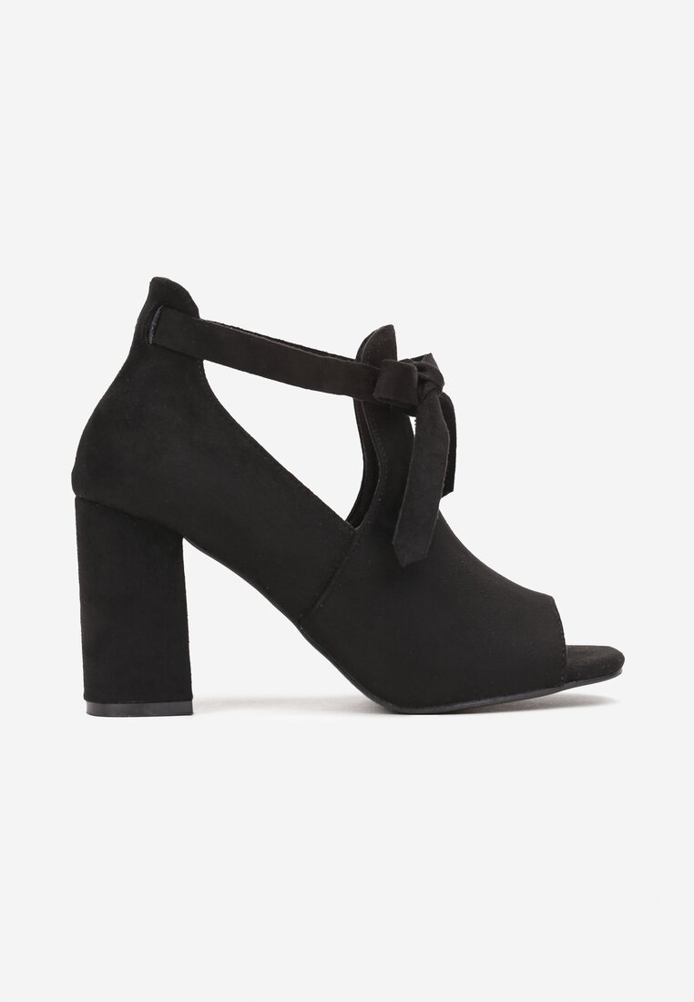 Czarne Sandały Peep Toe z Supełkiem na Słupku Eudothy
