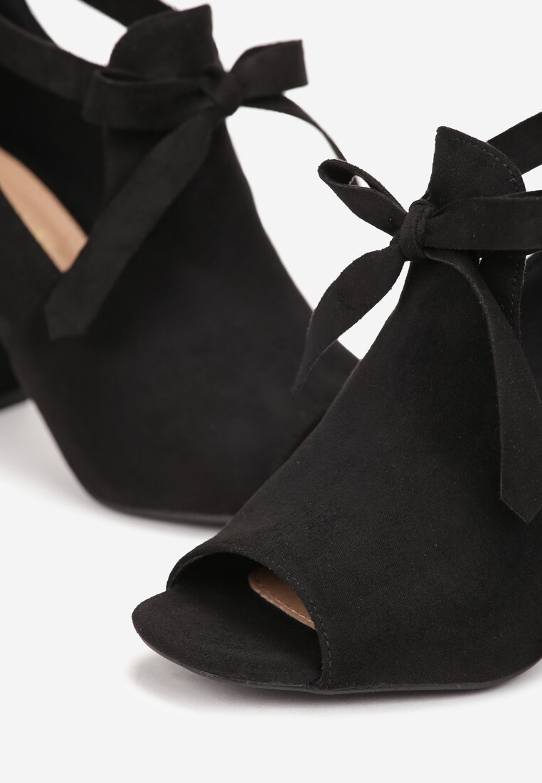 Czarne Sandały Peep Toe z Supełkiem na Słupku Eudothy