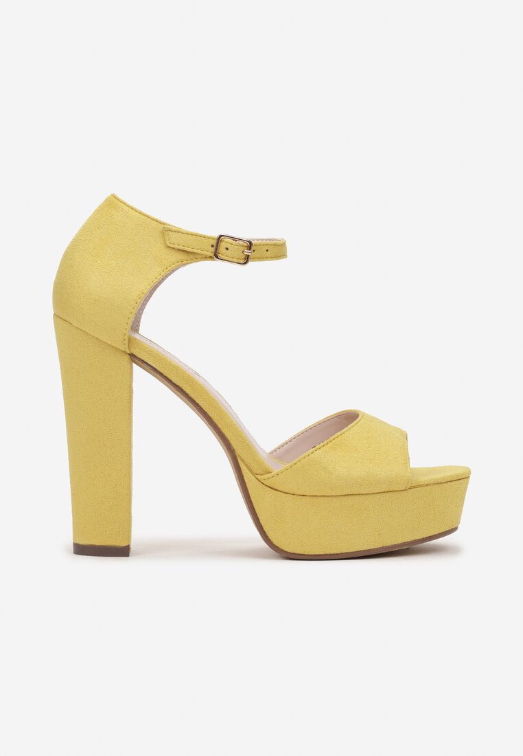 Żółte Sandały na Słupku i Platformie z Imitacji Zamszu Yalenia