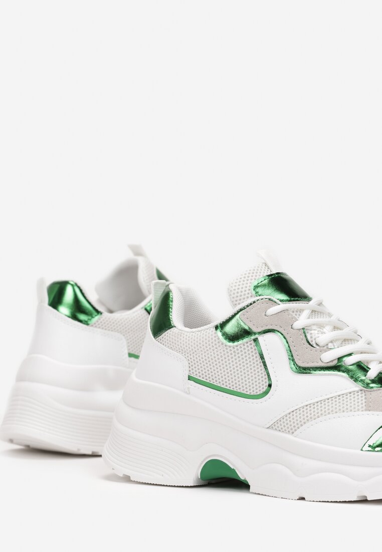 Biało-Zielone Sneakersy na Grubej Podeszwie ze Wstawkami z Perforacją Lanya