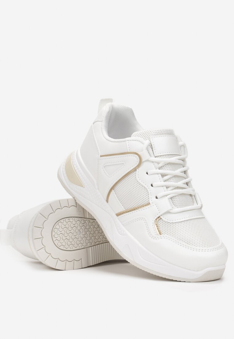 Białe Sneakersy na Ozdobnej Podeszwie ze Sznurowaniem Clarie