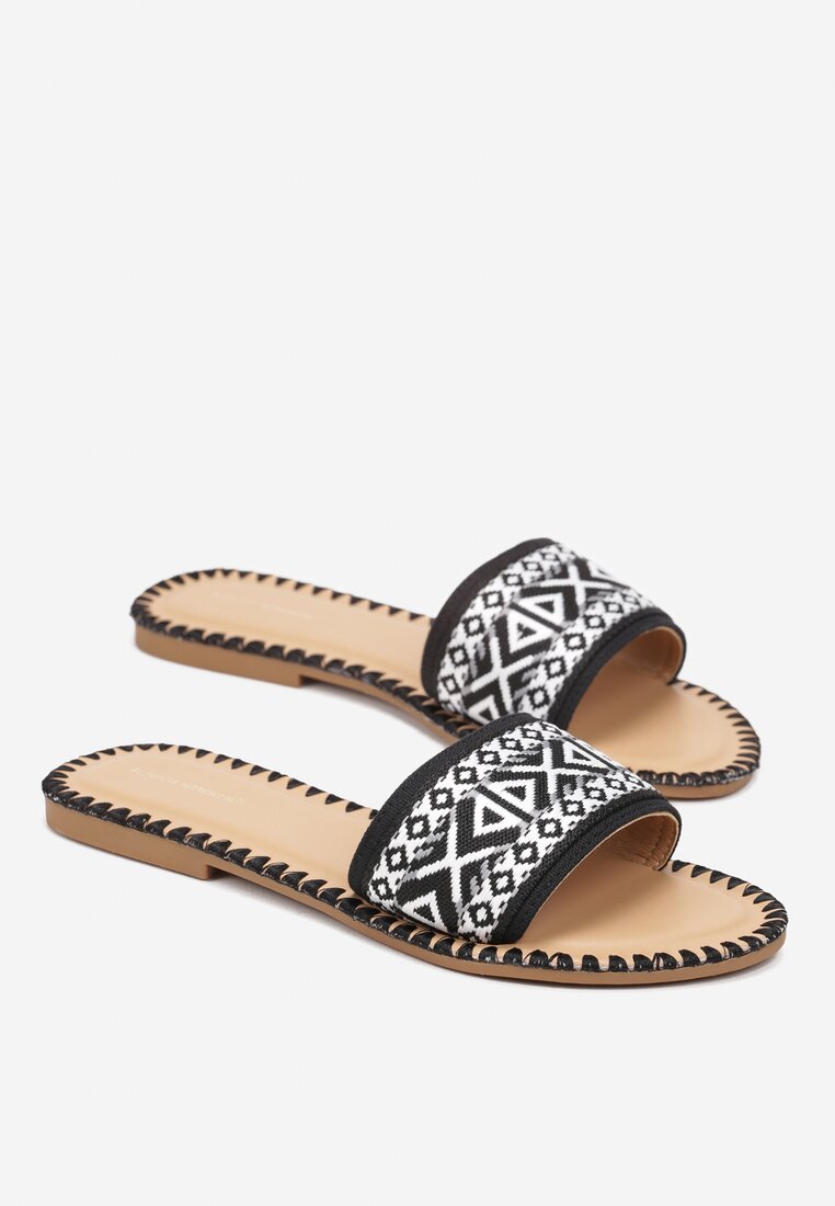 Șlapi Negri cu Împletitură Decorativă Dafia