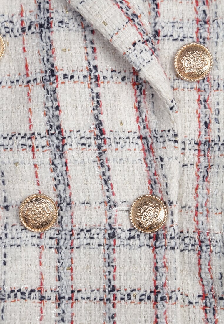 Jachetă Albă cu Două Rânduri de Nasturi cu Fir Strălucitor și Epoleți Elilona