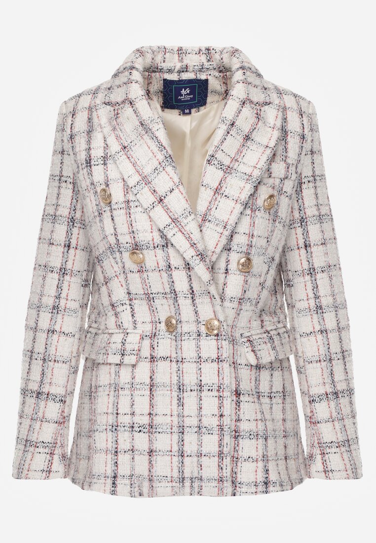 Jachetă Albă cu Două Rânduri de Nasturi cu Fir Strălucitor și Epoleți Elilona