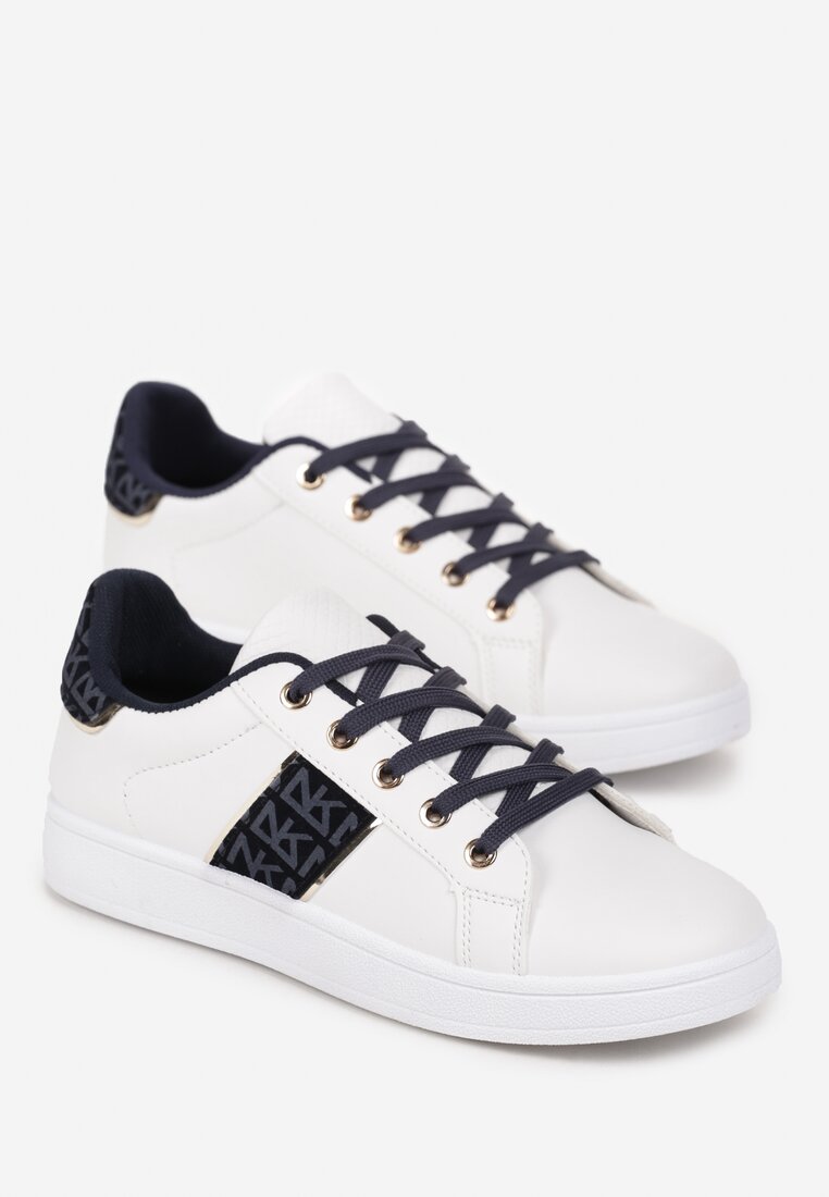 Biało-Granatowe Sneakersy Sznurowane z Wstawkami Danthe
