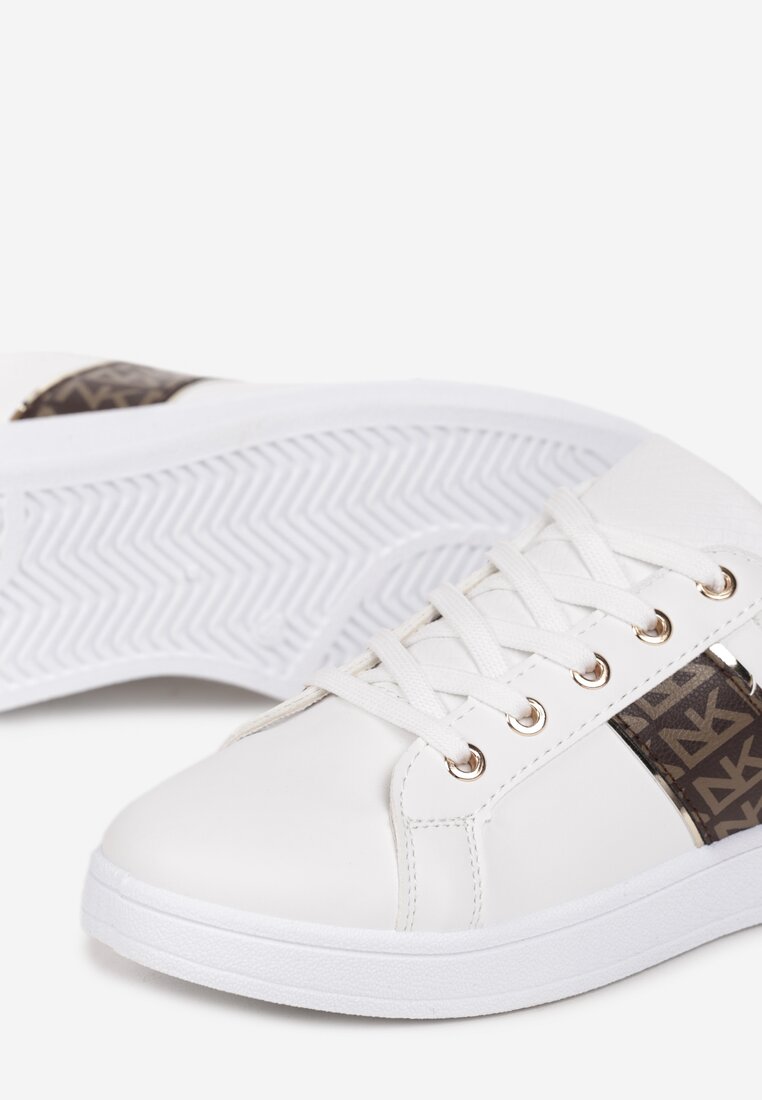 Biało-Brązowe Sneakersy Sznurowane z Wstawkami Danthe