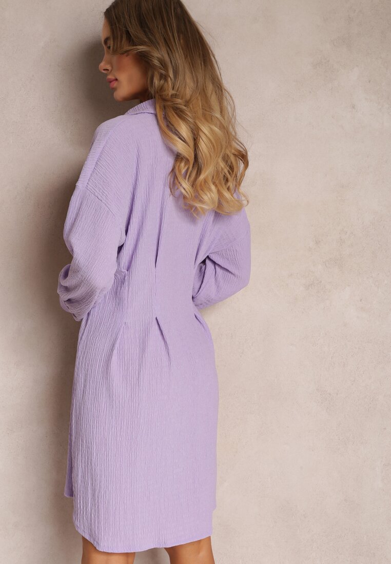 Fioletowa Koszulowa Sukienka Mini z Taliowanymi Zakładkami Vilette