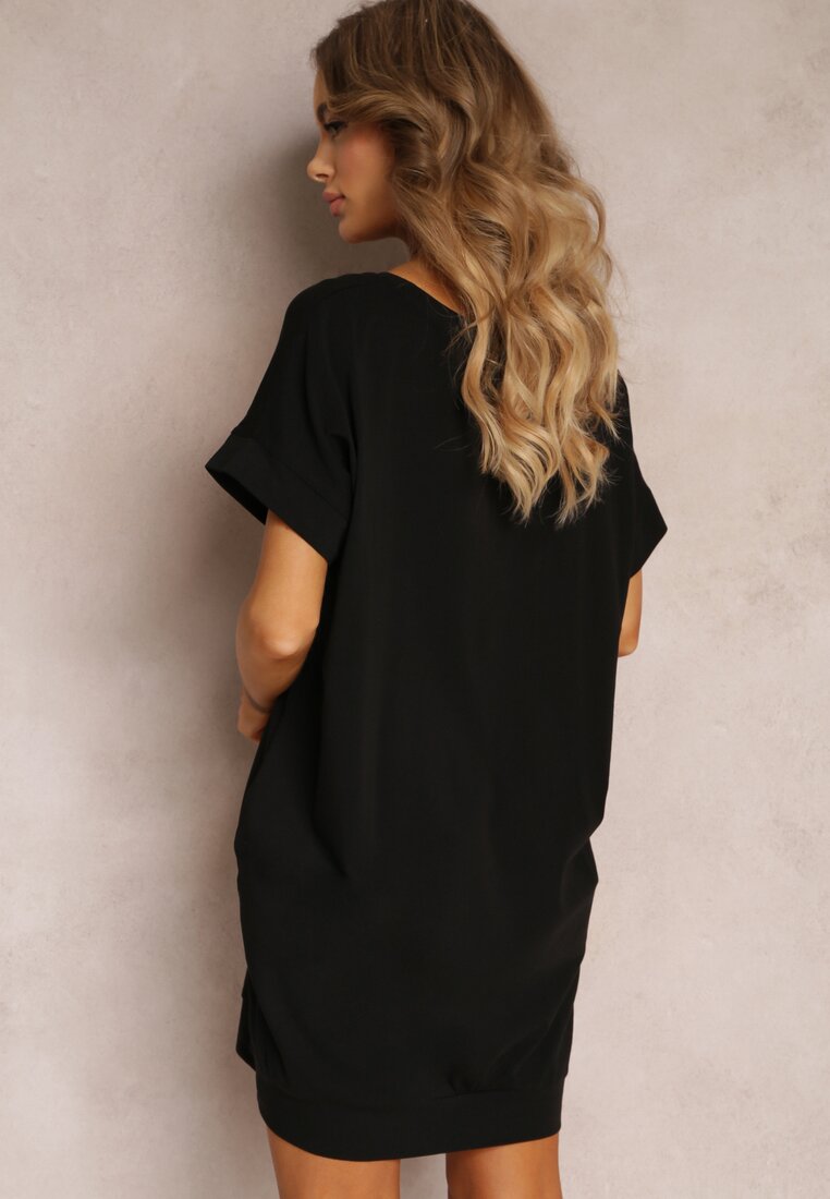 Czarna Bawełniana Sukienka T-shirt Mini o Oversizowym Fasonie Charlea