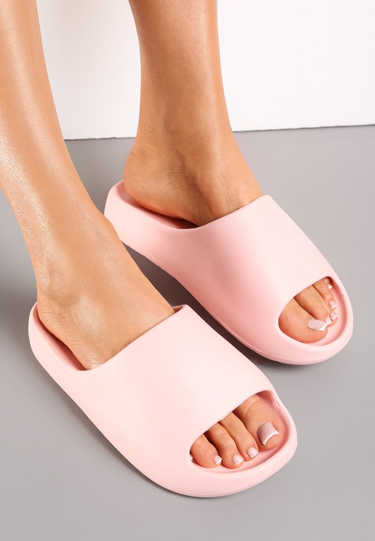 Różowe Piankowe Klapki z Grubą Podeszwą i Szerokim Paskiem Zamila