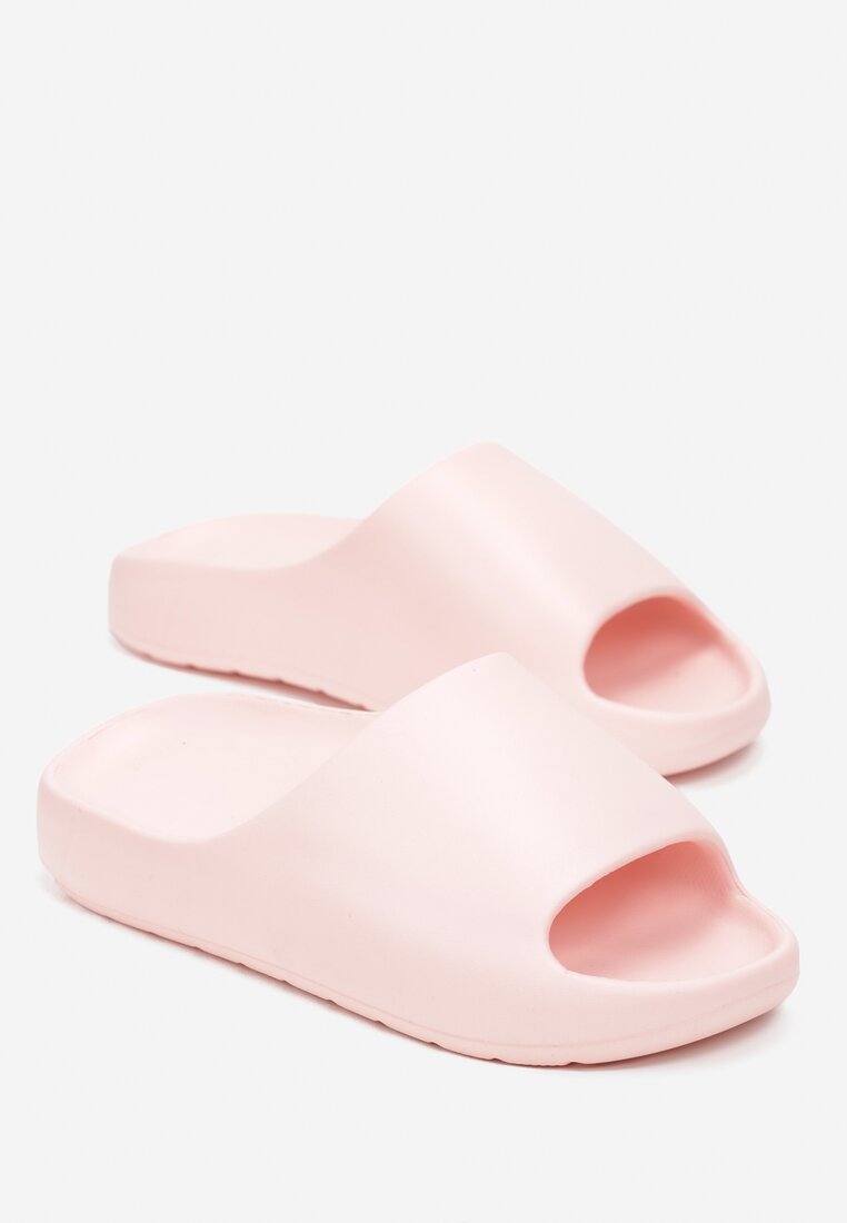 Różowe Piankowe Klapki z Grubą Podeszwą i Szerokim Paskiem Zamila