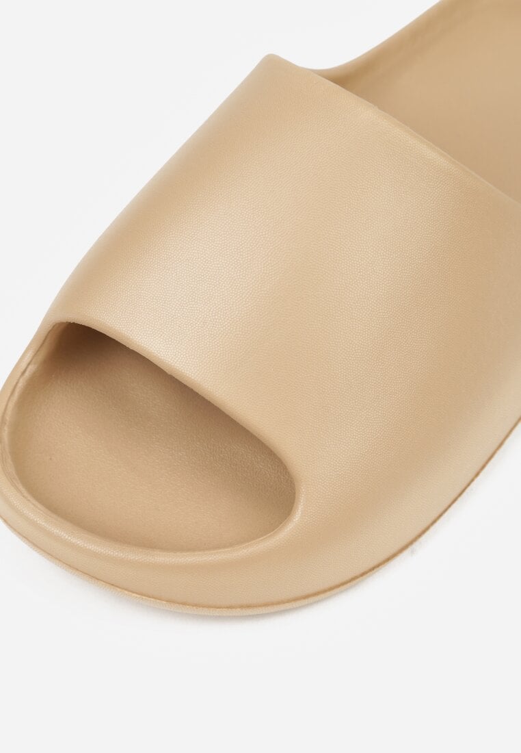 Papuci din spumă de culoare bej închis cu talpă grosă și bandă lată Zamila