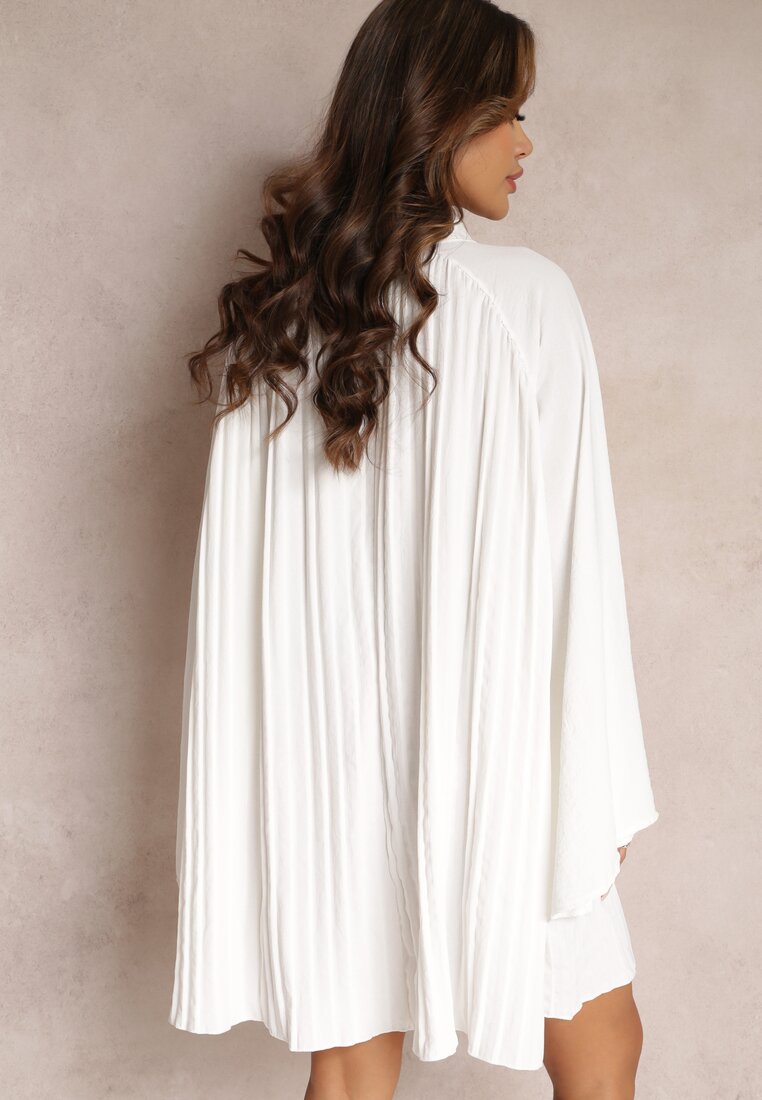 Biała Plisowana Sukienka Mini z Długim Rękawem Sarani