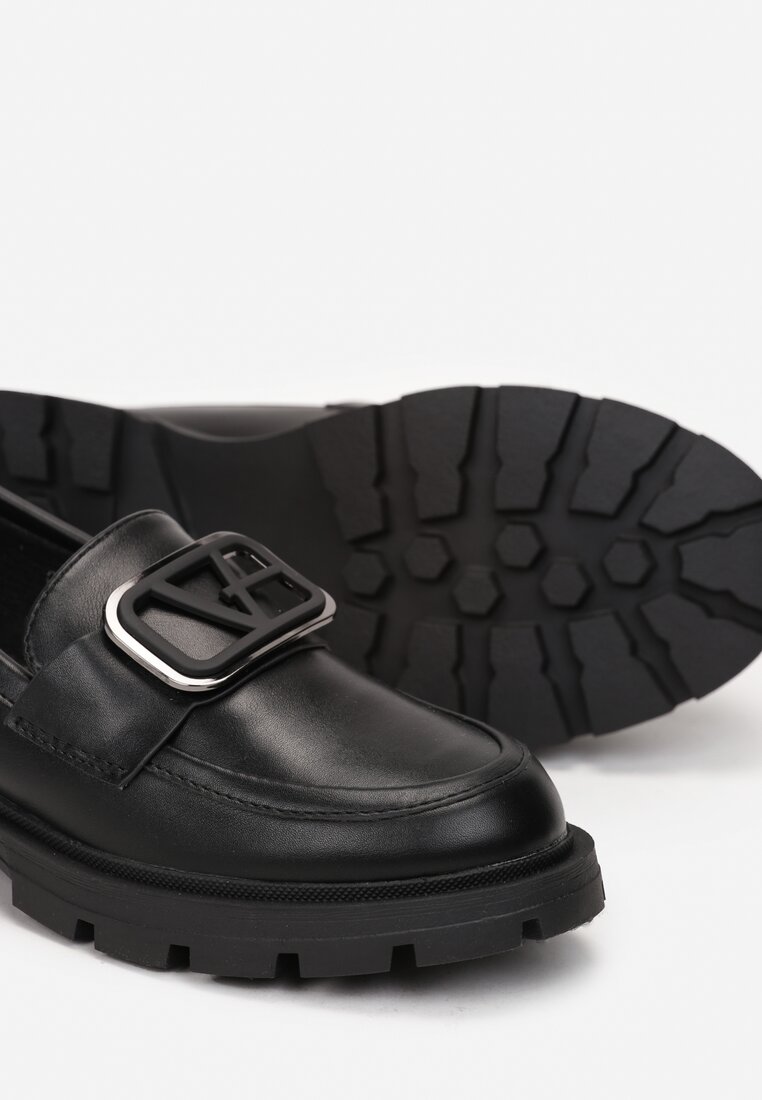 Mocasini Negri cu Talpă Groasă Cataramă Metalică și Brant Interior din Piele Naturală Fronta