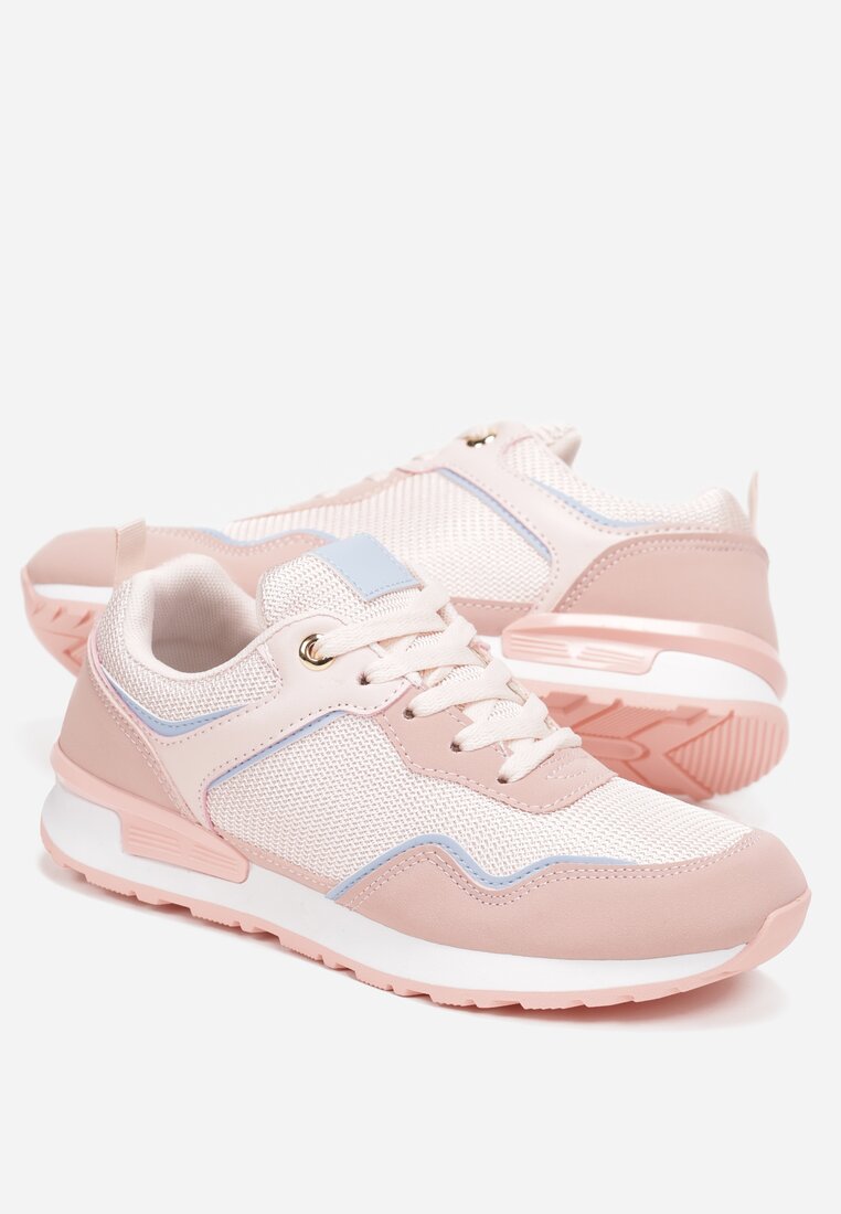 Różowe Sneakersy na Płaskiej Podeszwie ze Sznurowaniem Amery