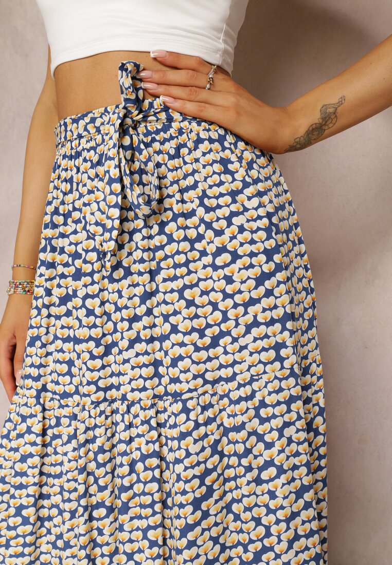 Niebieska Rozkloszowana Spódnica Maxi z Wiskozy z Gumką w Talii Tailana