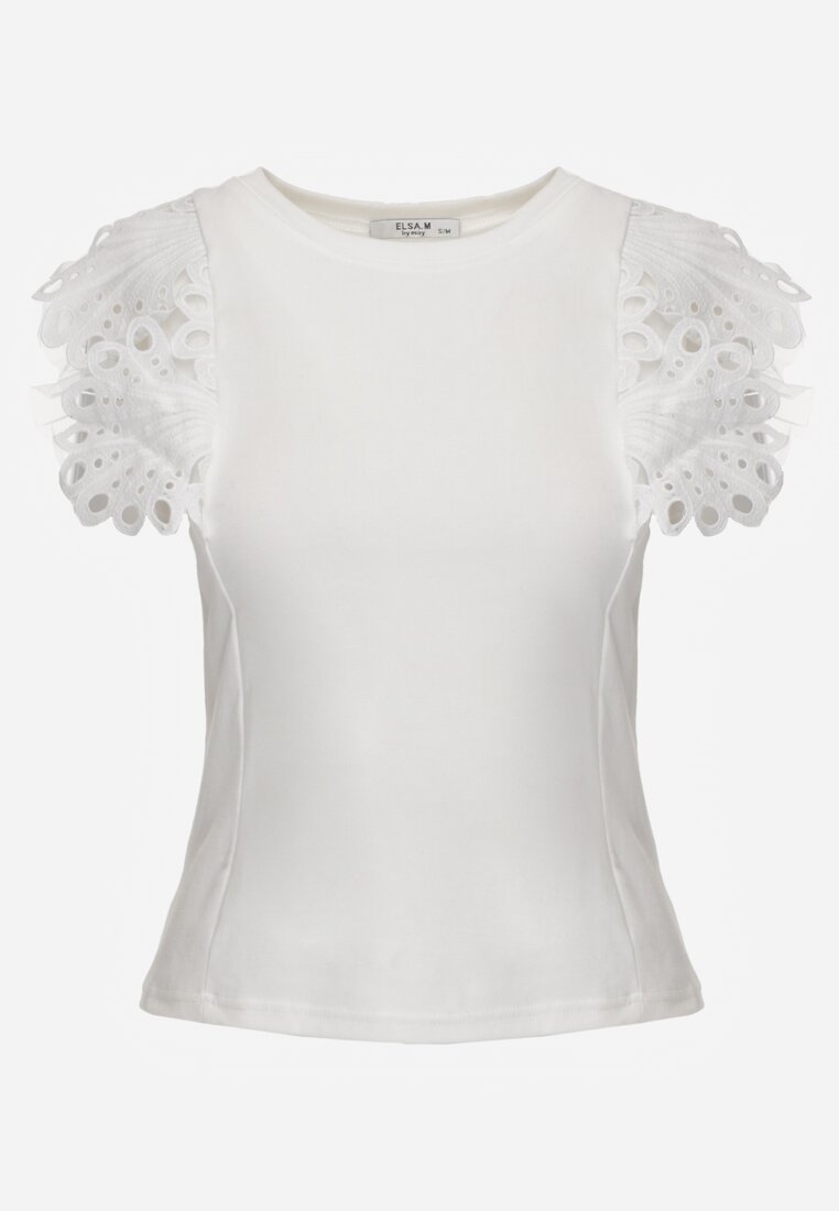 Biały Top z Bawełny z Ozdobną Koronką  Adexis