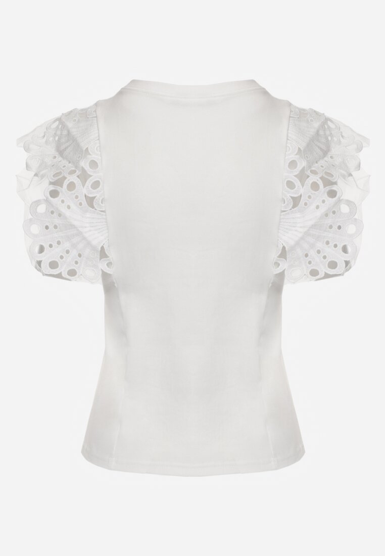 Biały Top z Bawełny z Ozdobną Koronką  Adexis