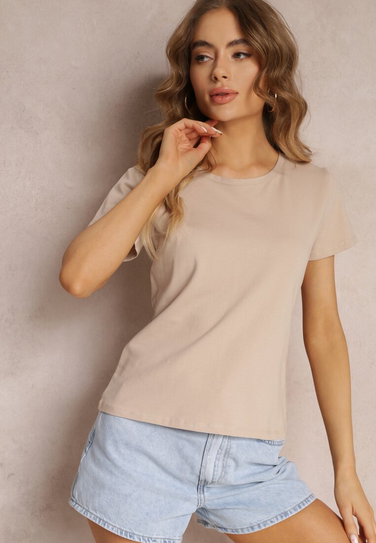Beżowy Bawełniany T-shirt Melinthe