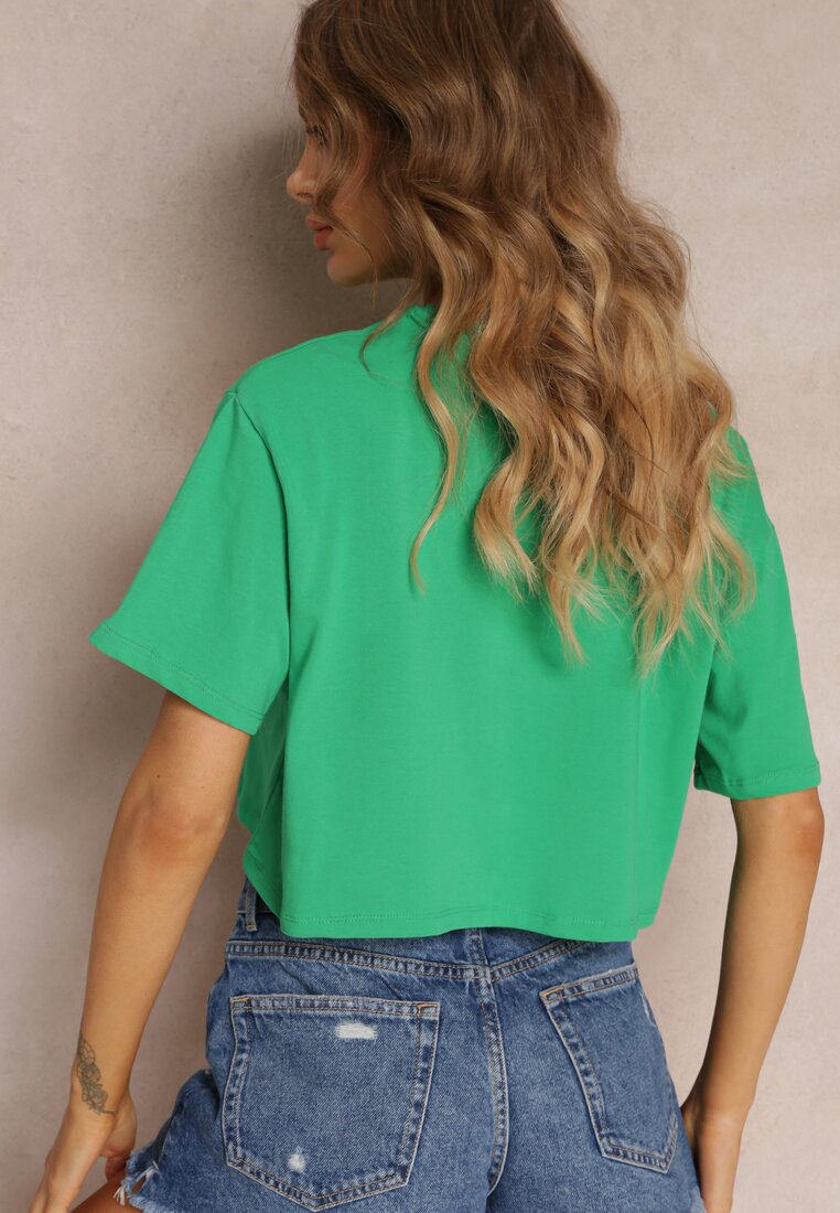 Zielony T-shirt o Fasonie Cropped Oversize Brighta