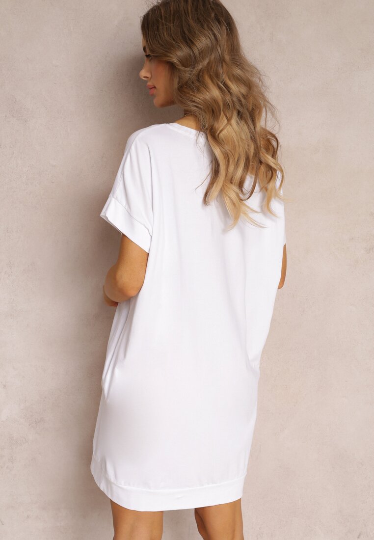 Biała Bawełniana Sukienka T-shirt Mini o Oversizowym Fasonie Charlea