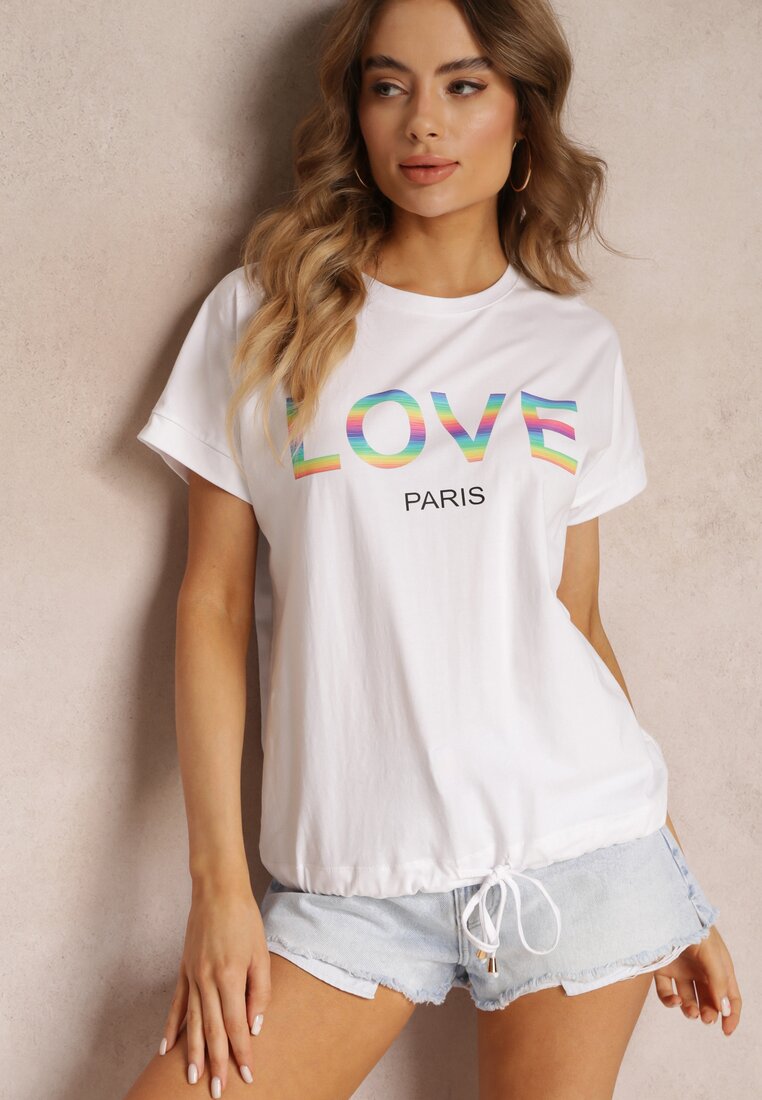 Biały T-shirt z Bawełny ze Ściągaczem i Napisem Love Cloey