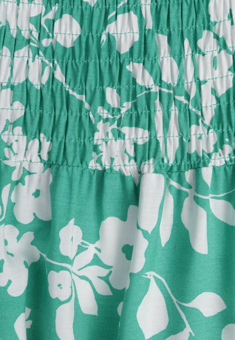 Zielona Rozkloszowana Sukienka Maxi z Hiszpańskim Dekoltem w Kwiaty Zevana