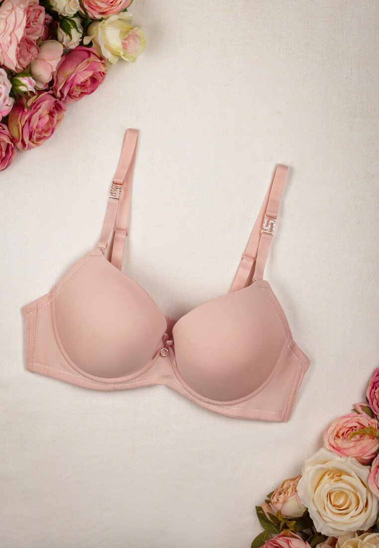 Sutien Push Up Roz Arqdara cu Inserții Metalice cu Pietre Strass