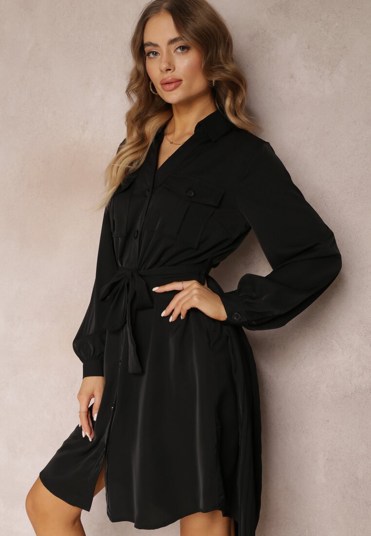 Rochie Cămașă Neagră Mini Bumbac Zenata