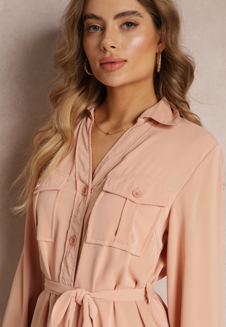 Rochie Cămașă Mini din Bumbac Zenata Roz