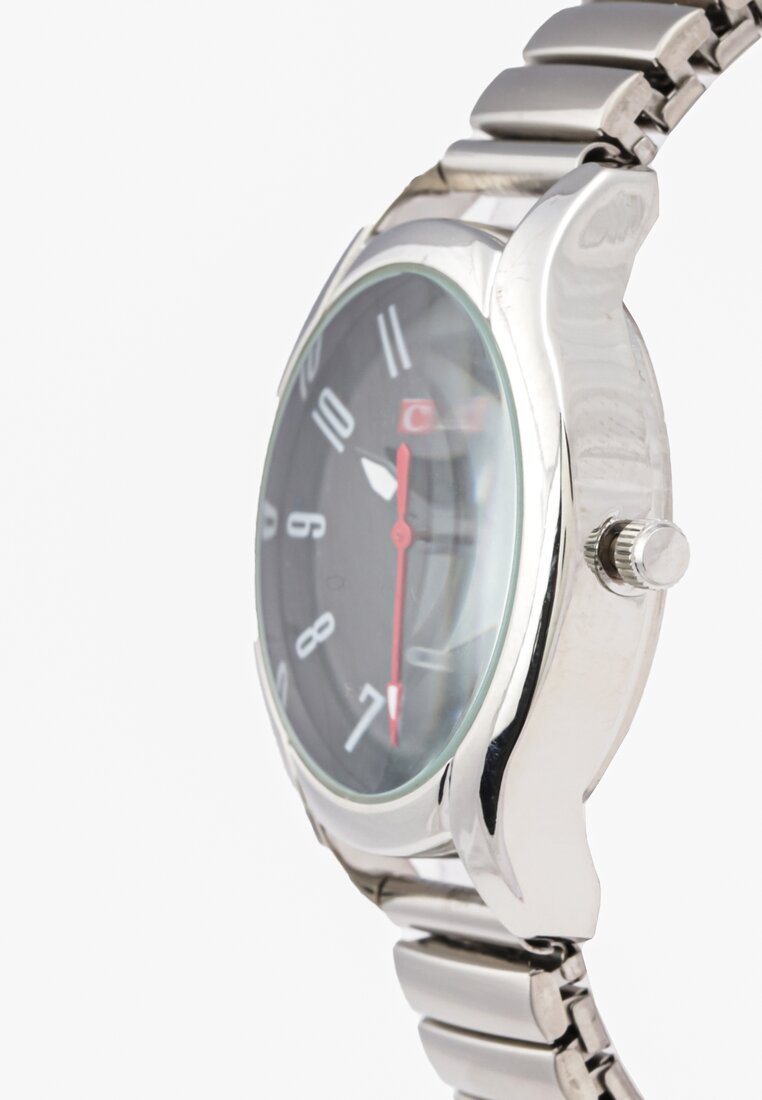 Czarno-Srebrny Zegarek na Metalowej Bransolecie z Kolorowymi Wskazówkami Emylia