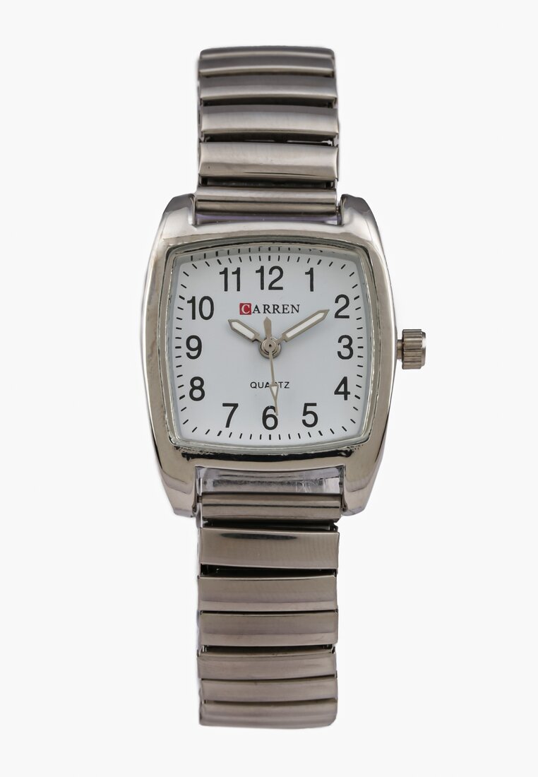Srebrny Zegarek na Metalowej Bransolecie z Kwadratową Kopertą i Arabskimi Cyframi Nieli