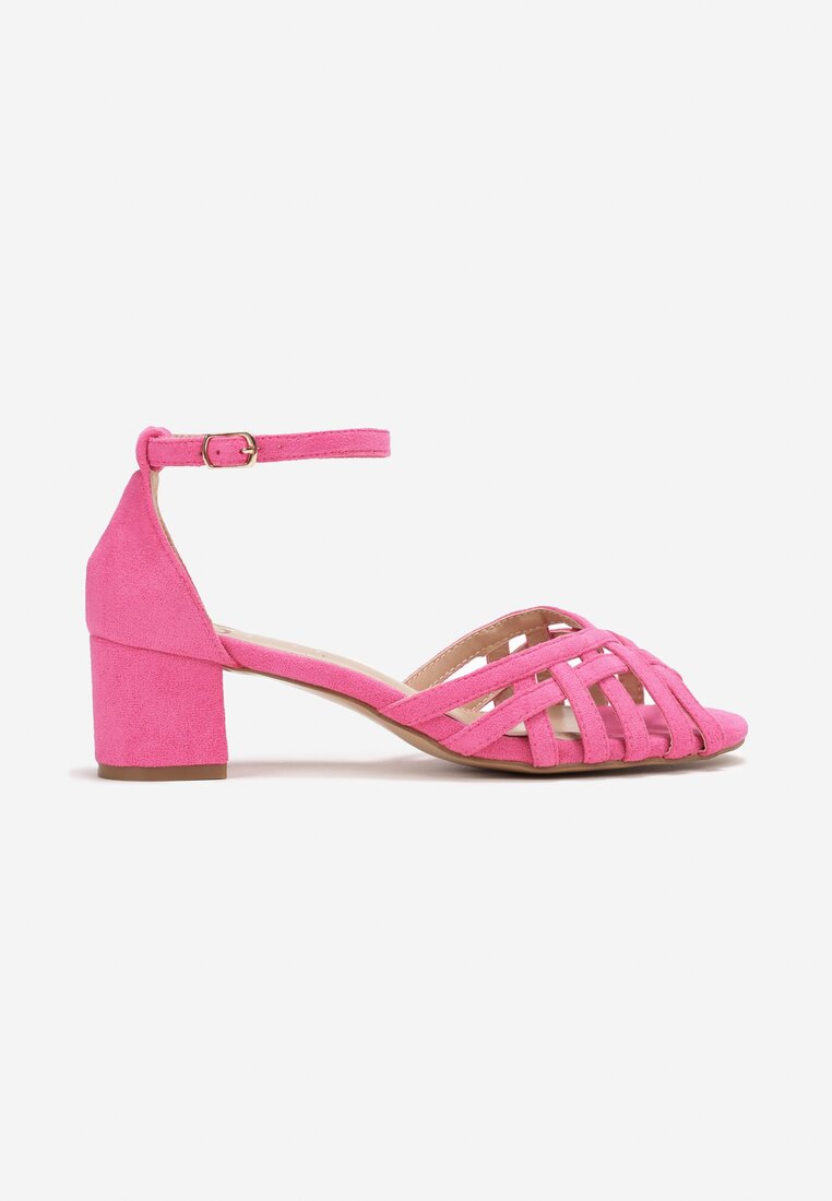 Sandale fucsia cu toc și barete cu vârf decupat Livosa