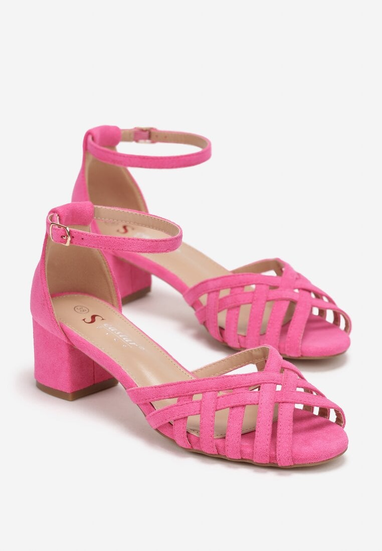 Sandale fucsia cu toc și barete cu vârf decupat Livosa