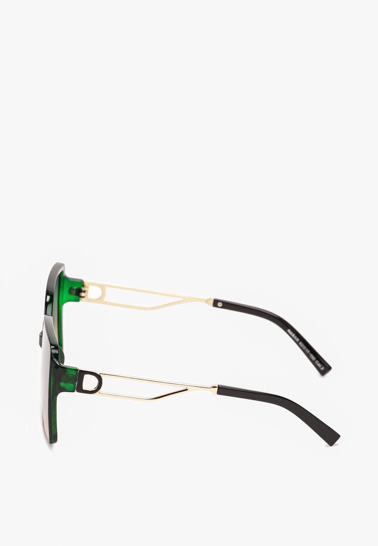 Zielone Kwadratowe Okulary Przeciwsłoneczne z Ozdobnymi Zausznikami Meraria